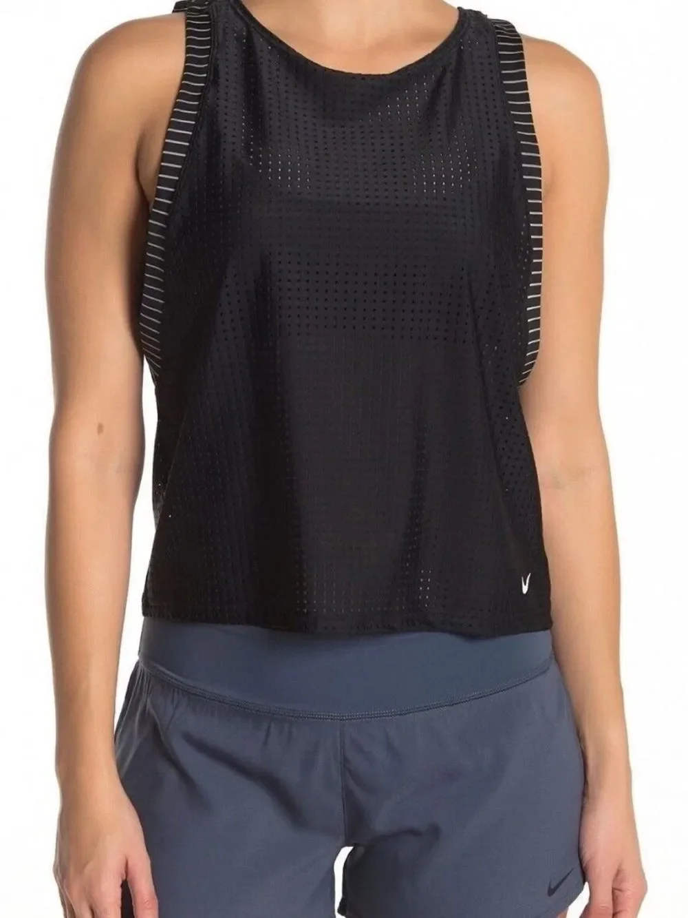 Nike Sporty Dri-Fit Cropped Tank Classis Athletic Breathable Mesh Stretch $86
